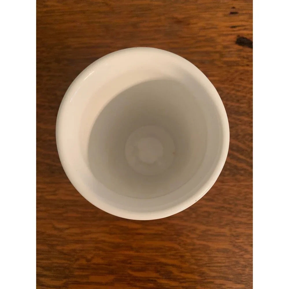Vintage Small Ceramic White Vase with Blue Detail Home Decor Cottage Farmhouse